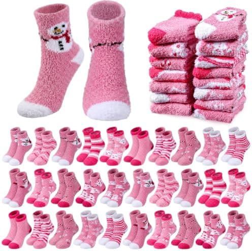 Hoolerry 30 Pairs Christmas Fuzzy Socks Bulk for Adult Gift