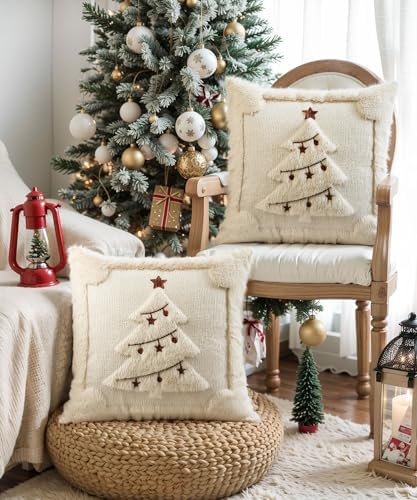 Faux Fur Christmas Pillow Covers 16x16 Set of 2