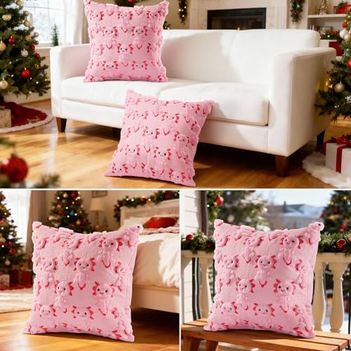 eowvsio 2PCS Christmas Axolotl Throw Pillow Covers 18x18 inch,Christmas Decor Soft Plush Faux Fur Wool Couch Cushion Case for Chair Sofa Bedroom Living Room