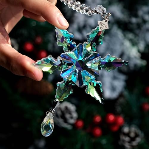 2026Annual Christmas Ornaments Crystal Snowflake Star - Christmas Tree Ornaments Pendant Sun Catcher Home Hanging Decor (2026 Colored Crystal)