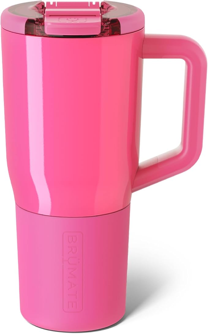 BrüMate Müv - 25oz 100% Leak Proof Insulated Coffee Mug with Handle & Lid - Stainless Steel Coffee Travel Mug - Double Walled Coffee Cup (Neon Pink)