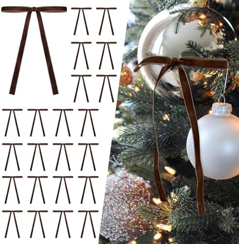 SIMISI RIBBON 24Pcs Christmas Velvet Ribbon Bows Decorations for Tree