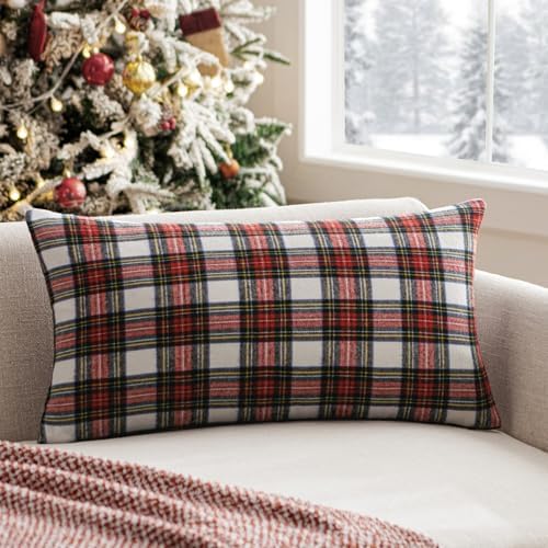 MIULEE Christmas Plaid Pillow Cover Scottish Tartan 12x24 Red and White