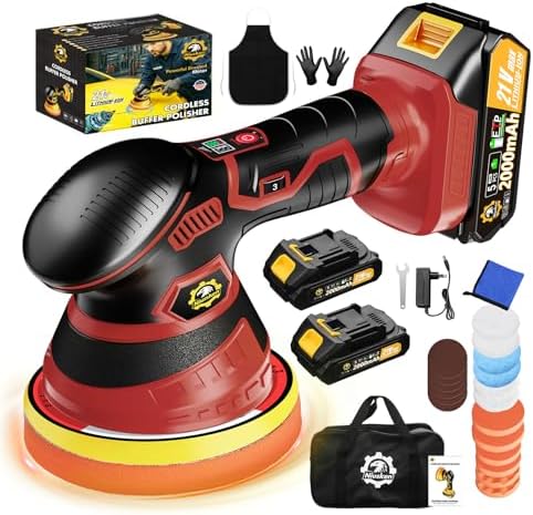 Cordless Car Buffer Polisher kit, DA Polisher with 2*21V Batteries