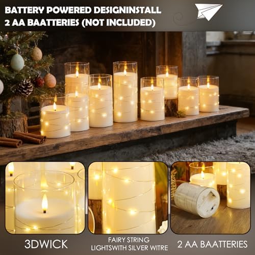 kakoya Flameless LED Candles with Timer 12 Pc Flickering Flameless Candles for Romantic Ambiance and Home Decoration Stable Acrylic Shell,with Embedded Star String，Battery Operated Candles(White)