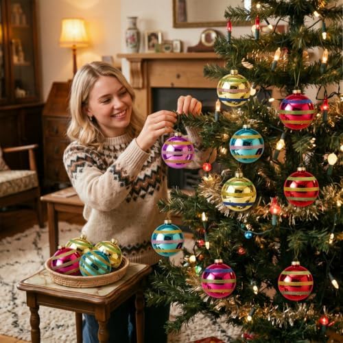 Soulchen 9 Pcs Vintage Glass Christmas Ornaments 3.15 Inch Multicolor