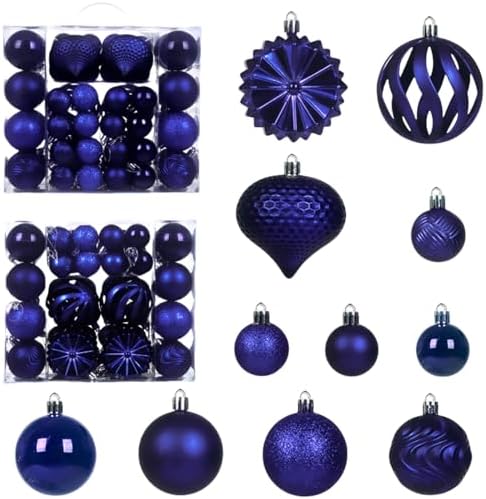 Christmas Tree Balls Ornaments Set, 48 Pcs Shatterproof Plastic Decorative Baubles Shiny Hanging Ball Ornaments for Xmas Tree Holiday Party Wedding Decoration, Royal Blue