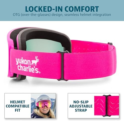 Yukon Charlie’s Adult Snow Goggles - Cylindrical Lens Ski Goggles - Boosted Contrast, Reduced Glare, Anti-Fog