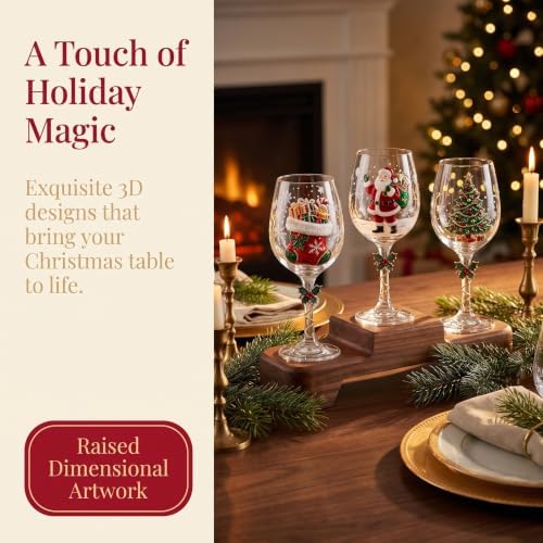 Christmas Wine Glass Collection Gift Box Set, Christmas Wine Glasses, Raised Holiday Goblet with Snowflake Decor, Festive Glassware, Wines & Cocktails, Holiday Party & Table Decor (D)