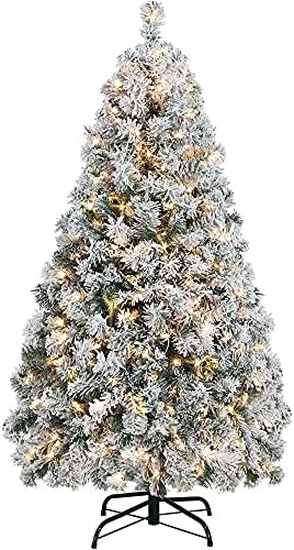 Yaheetech 4.5ft Pre-Lit Snow Flocked Artificial Christmas Tree, 100 Lights