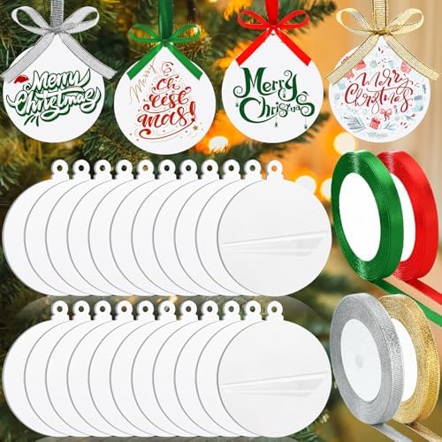 Sumind 36 Pcs 4 Inch Blank Acrylic Christmas Ornaments, White