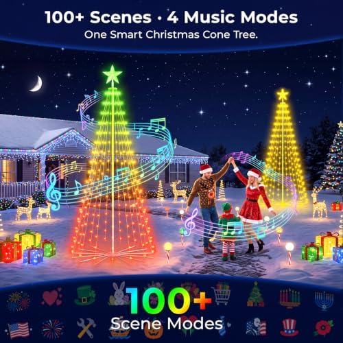 Avatar Controls 8FT Smart LED Outdoor Christmas Tree, RGB Cone Tree Lights