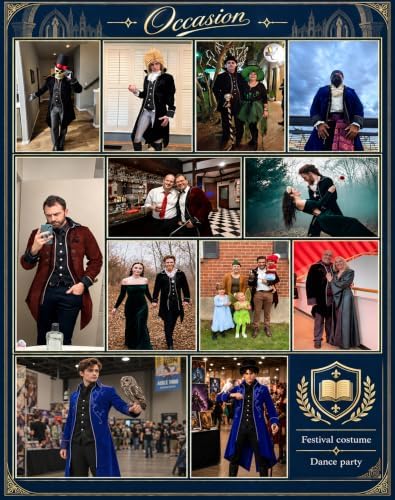 SIAEAMRG Mens Renaissance Pirate Halloween Costume Vampire Jackets Tailcoat
