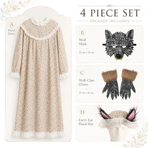 Adult Granny Wolf Costume Big Bad Wolf Outfit Halloween with Hat Mask