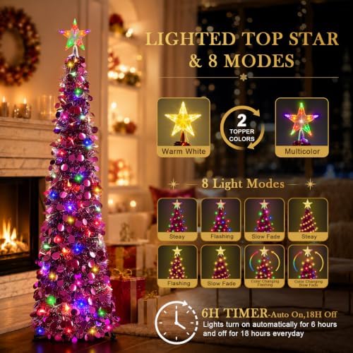 5FT Pop Up Christmas Tree with Lighted Top Star for Christmas Decorations