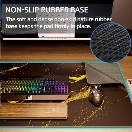KTRIO Large Gaming Mouse Pad, Desk Mat, 31.5 x 15.7 in Black Gold, XXL