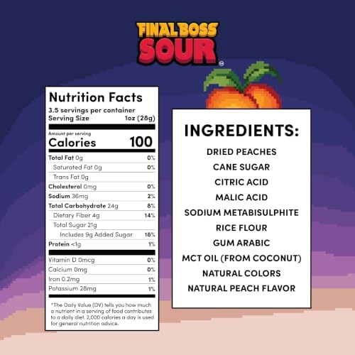 Final Boss Sour Fruit Candy, Punch-Out Peaches, Level 3, 1 Pack