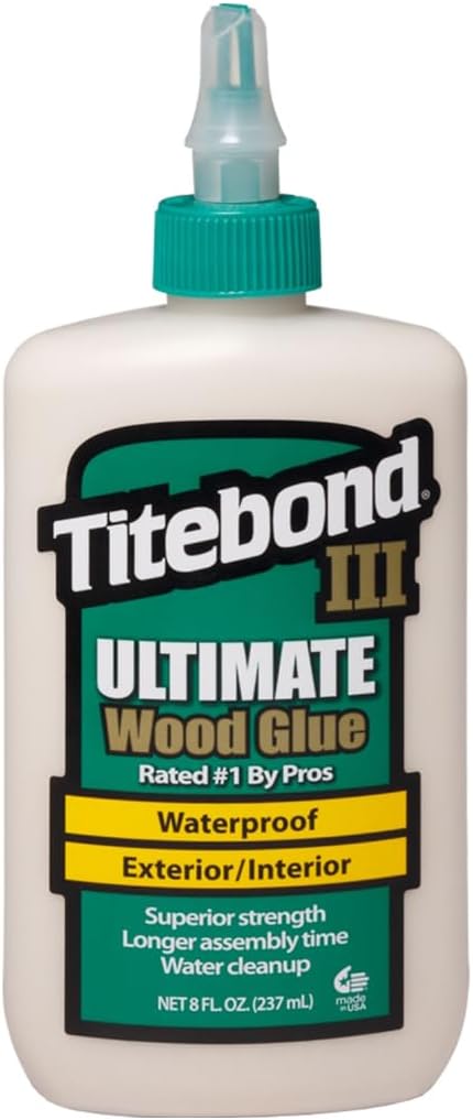 Titebond III Ultimate Wood Glue 8 Oz. (12 Pack) – Premium Professional Woodworking Adhesive, Waterproof, Strong Initial Tack, Interior/Exterior Use, Easy Water Cleanup – 1413