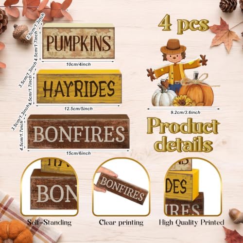 Moucuny 4 Pcs Fall Scarecrow Table Decoration for Home Wooden Stack Decor