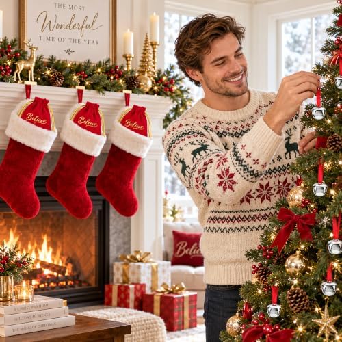 84 Pcs Christmas Believe Bell Golden Ticket Gifts Set Xmas Tree Ornaments