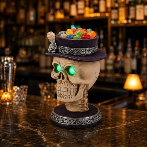 Halloween Skeleton Candy Bowl with Glowing Eyes, Batteries Included