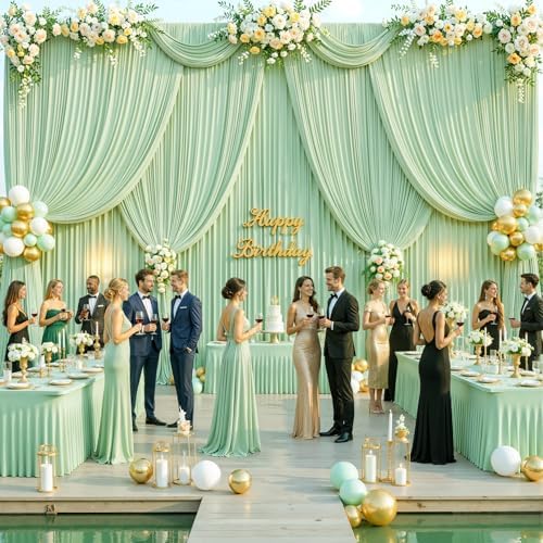 6 Panels Sage Green Backdrop Curtain for Parties Wrinkle Free Dark Green Photo Curtains Backdrop Drapes Fabric Decoration for Baby Shower Birthday Party Photography 30ft(W) x 10ft(H)
