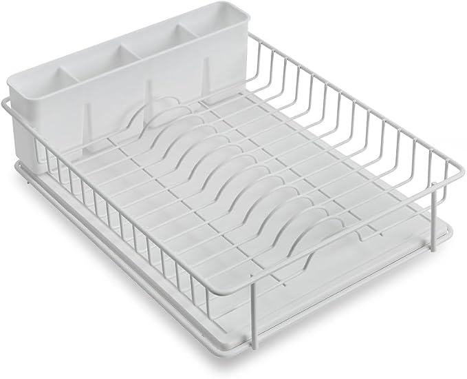 SunnyPoint 304 Stainless Steel Compact Dish Drying Rack, 15.3"x11.6", Diatomaceous Earth Drainboard, Removable Utensil Caddy, Space-Saving Countertop Design (White)