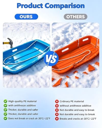 Snow Sled for Kids and Adult, Toboggan Sled with Plastic Cold-Resistant 35"