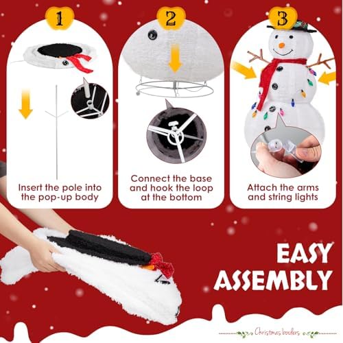 VINGLI 4FT Pop up Snowman Christmas Decorations, Outdoor Snowman Lighted with Tall Hat, Cute Branch Hands for Xmas, Snowman Ornaments with Pre-lit Lights Decor for Indoor Yard Lawn Porch, Plug in