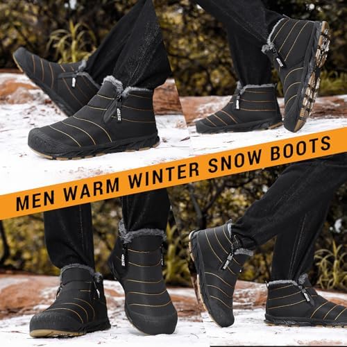 ziitop Snow Boots Mens Waterproof Winter Boots Fur Lined Warm Ankle Boots