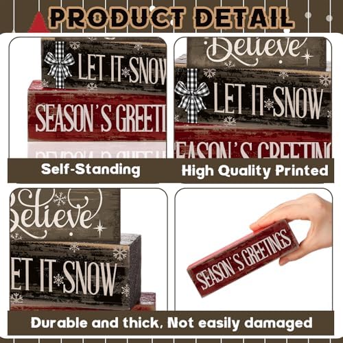 Moucuny 4 Pcs Christmas Decor Wooden Block Signs for Tiered Tray Table
