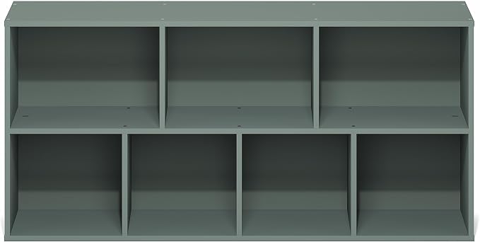 Furinno LUDER Book Shelf, 7-Cube Bookshelf, Bookcase with Open Shelves, 9.4 x 19.5 x 41.7, Easy Assembly, for Living Room, Bedroom, Home Office, Sage Green