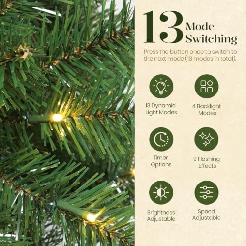 Alupssuc 7.5FT Prelit Christmas Tree, Warm White Lights, Hinged Branches