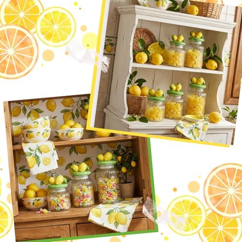 Mimorou 3 Set Lemon Glass Candy Jars with Ceramic Lids 44oz 33oz 22oz Summer Lemon Cookie Jars Airtight Glass Food Storage Containers for Summer Party Tea Cookie Snacks Sugar