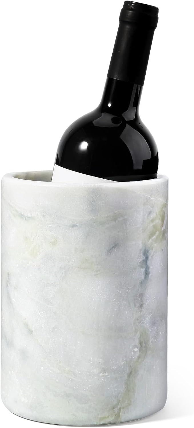 Marble Wine Bottle Chiller Bucket,Versatile Wine Chillers for Bottles, Handcrafted Wine & Champagne Cooler for Parties, Dinner - Luxury Kitchen Utensil Holder Ideal for Wine Enthusiasts, White