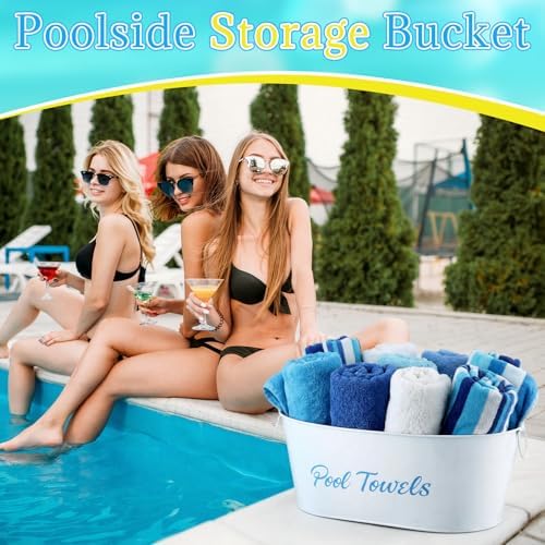 Blulu 2 Pcs Poolside Storage Bucket Metal Sunscreen Towel Holder Organizer