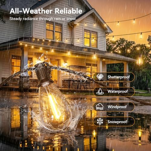 30FT Outdoor String Lights with Remote, Waterproof Patio Lights with 10+1 Shatterproof LED Bulbs,Dimmable Hanging Decor for Backyard Garden Porch Bistro, Timer & 3 Modes,2200K Warm White