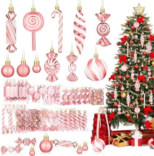 96 Pcs Christmas Tree Ornaments Rose Gold Candy Ball Ornament