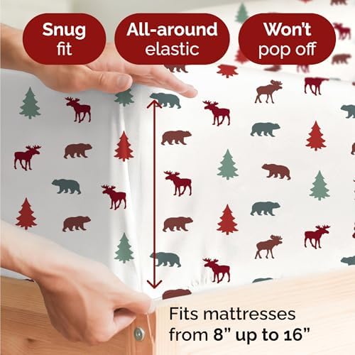 Christmas Sheet Set, Woodland Scene, Holiday Xmas Bedding Set - Queen Size