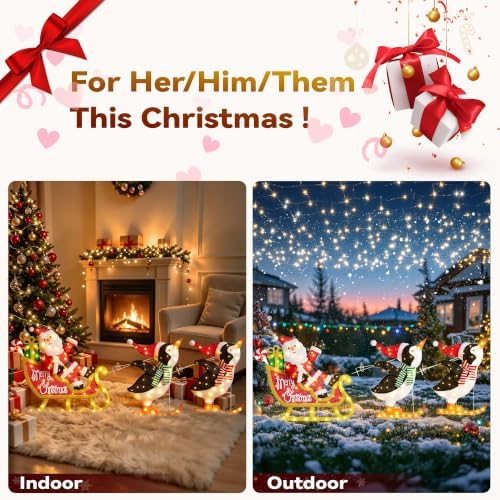 Penguin Sleigh Santa Outdoor Christmas Decoration with Timer&Remote Control