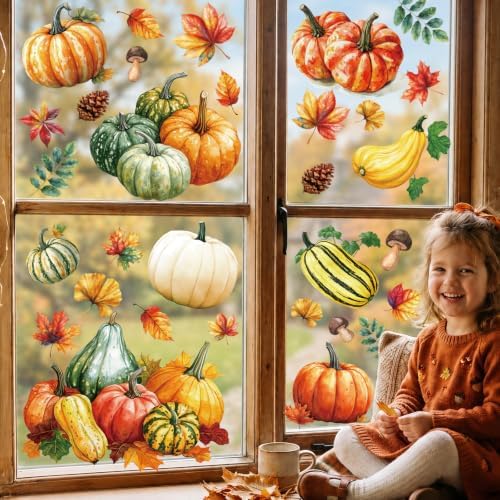 8 Sheets Fall Pumpkin Window Clings, Autumn Window Stickers Decorations