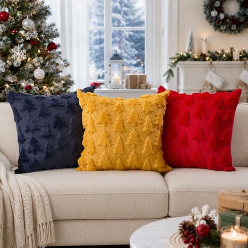 DFXSZ Christmas Tree Pillow Covers 20x20 Set of 2 Christmas Decor Red