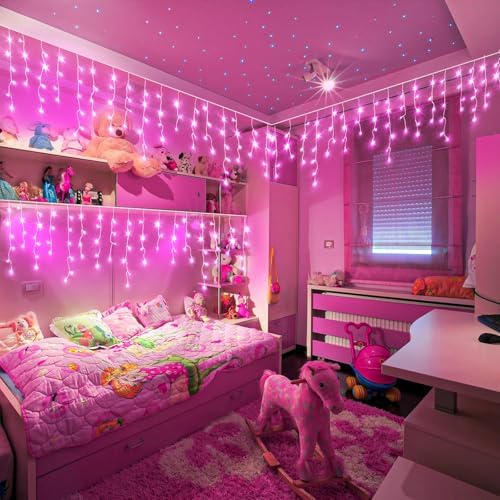 Icicle Christmas Lights Outdoor 33ft 400 LED Pink Christmas Lights