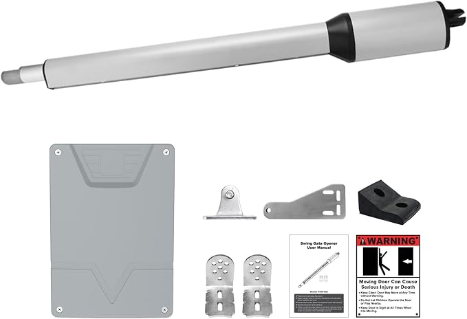 X X-HOUSE PKM-C05 Automatic Gate Opener Kit with Remote Control Kit for Medium Duty Single Swing Gates, 24V Motor Electric Gate Opener for Single Swing Gates up to 770 lbs Arm AC Powered