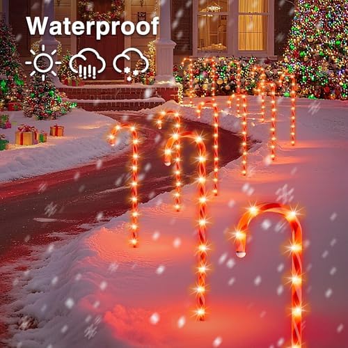 COOLWUFAN 24Pcs 28" Christmas Candy Cane Pathway Marker Lights