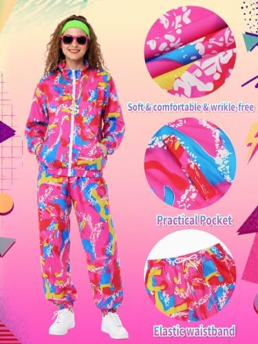 SOMSOC 80s Tracksuit for Men Women Halloween Costume Retro Windbreaker Set Neon 90s Outfit Couple Jogger Suit