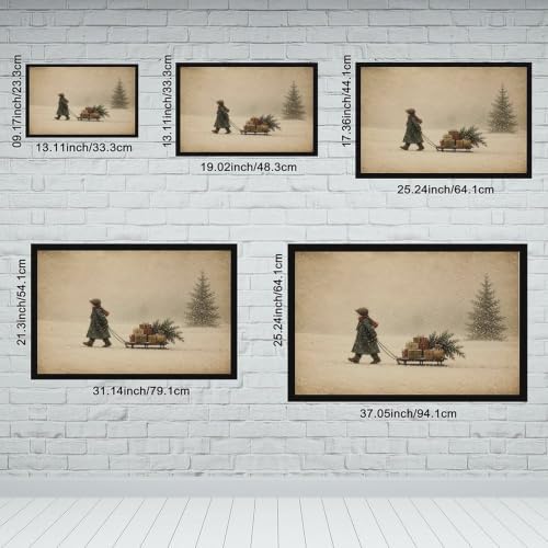 Vintage Child Sled Wrapped Boxes Evergreen Snow Christmas Canvas Wall Art