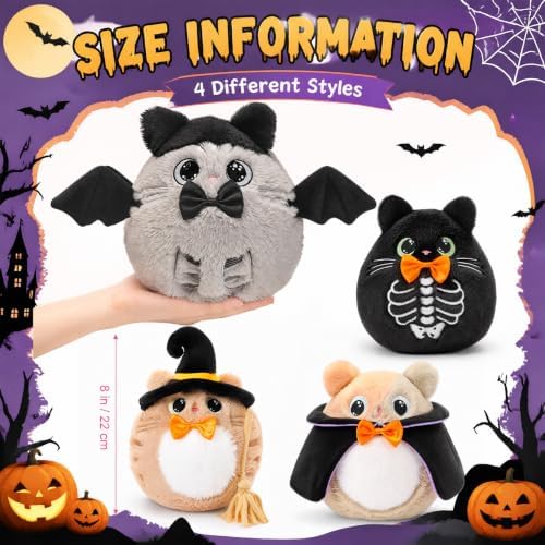 Soulchen 4 Pcs 8 Inch Halloween Stuffed Animal Plush Cat Toys Bulk