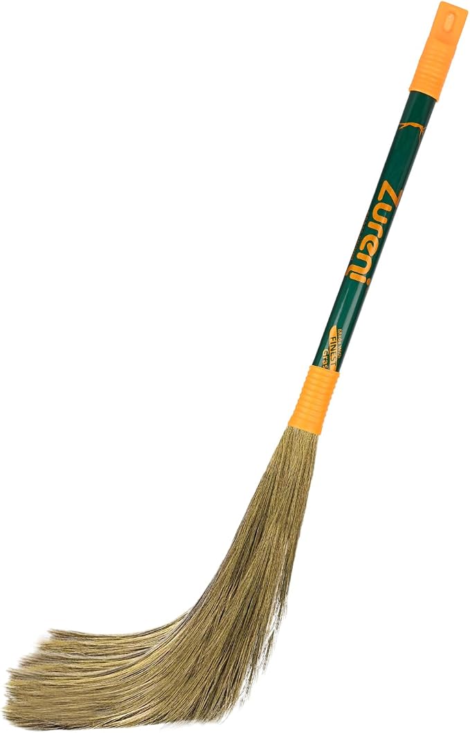 Zureni ZN-BR-08 Floor Broom with Natural Soft No Dust Grass Long Stick Jhadu for Home Pantry Office Cleaning (Random Colours)