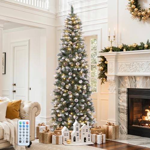 DWVO 7.5ft Pre-Lit Pencil Christmas Tree 350 LED Lights Remote Control